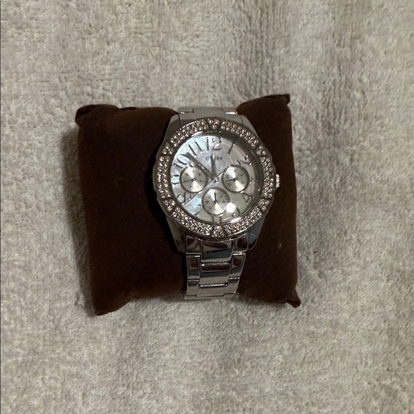 Silver Men\'s Watch with Crystal Accents